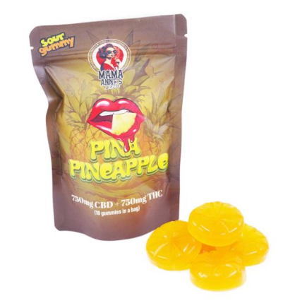 Mama Anne’s Edibles – Pina-Pineapple Gummy – 1:1 (750mg CBD + 750mg THC)